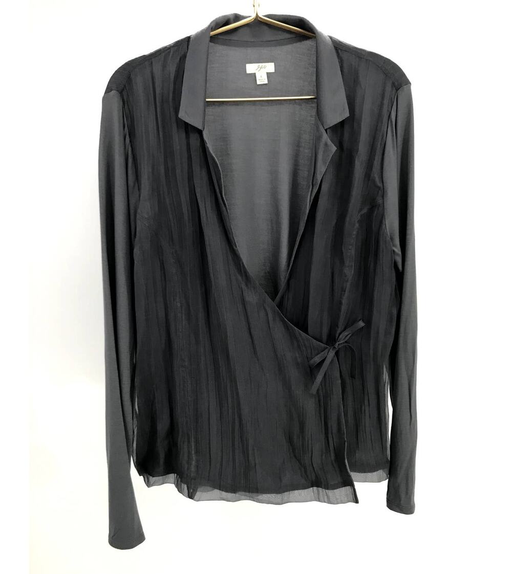 J. Jill Gray Crinkled Silk Wrap Blouse Womens L